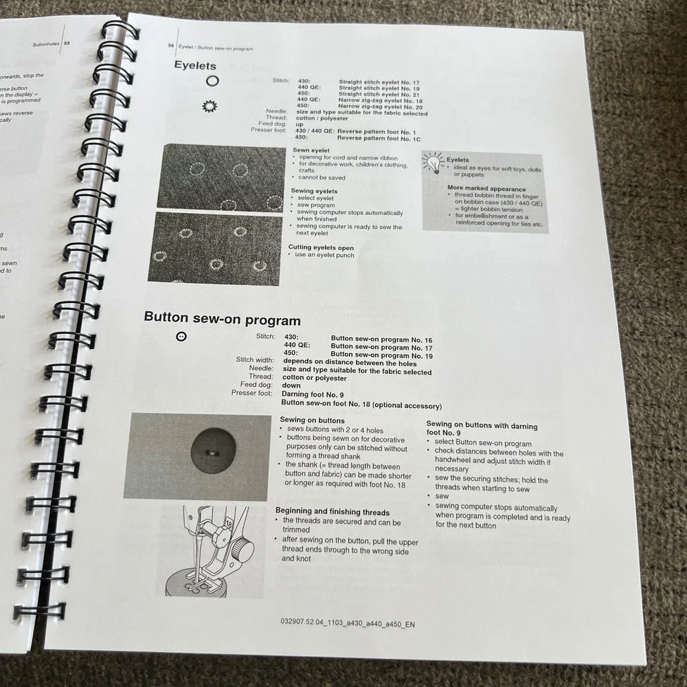 Bernina Aurora 430 440 QE 450 Users Guide Owners Manual Spiral Bound